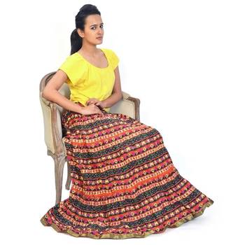 Multicolor Layer Flower Print Design Cotton Long Skirt 3