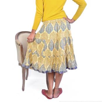 Classic Handblock Print Medium Yellow Cotton Skirt 2
