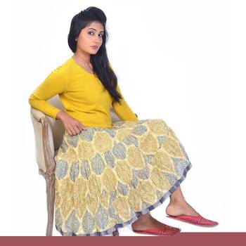 Classic Handblock Print Medium Yellow Cotton Skirt 3