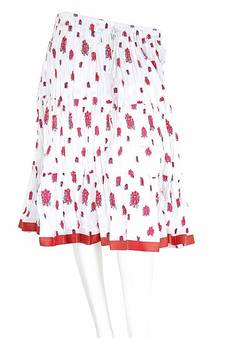 White N Pink Fancy Block Print Cotton Short Skirt