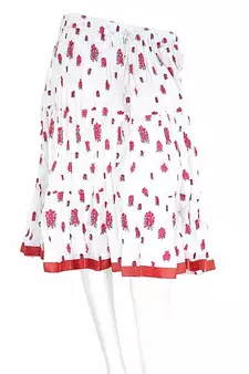 White N Pink Fancy Block Print Cotton Short Skirt