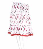 White N Pink Fancy Block Print Cotton Short Skirt