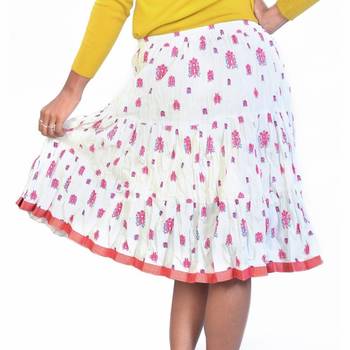 White N Pink Fancy Block Print Cotton Short Skirt 2