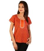 Ethnic Girls Floral Print Orange Cotton Top