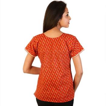 Ethnic Girls Floral Print Orange Cotton Top 2