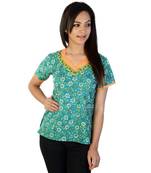 Sanganeri Sea Green Girls Pure Cotton Kurti
