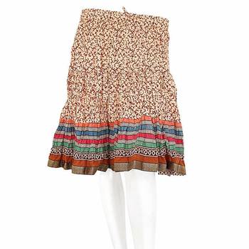 Multicolorcolor Base Handblock Print Mini Cotton Skirt 1