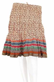 Multicolorcolor Base Handblock Print Mini Cotton Skirt