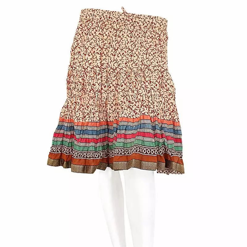 Multicolorcolor Base Handblock Print Mini Cotton Skirt