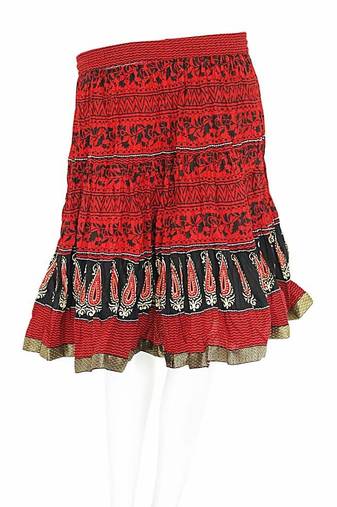 Designer Block Printed Red Base Mini Cotton Skirt