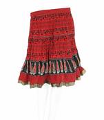 Designer Block Printed Red Base Mini Cotton Skirt