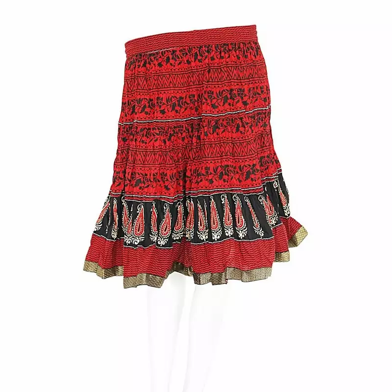 Designer Block Printed Red Base Mini Cotton Skirt