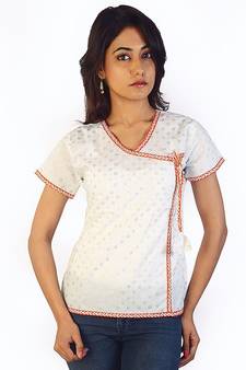Designer Silver Butie Fancy White Cotton Kurti