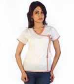 Designer Silver Butie Fancy White Cotton Kurti