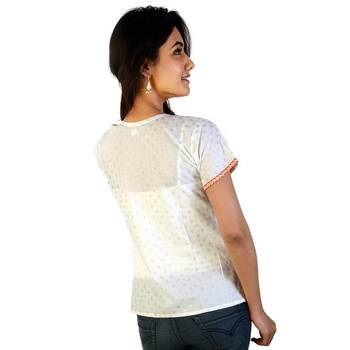 Designer Silver Butie Fancy White Cotton Kurti 2