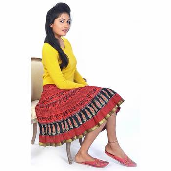 Designer Block Printed Red Base Mini Cotton Skirt 3