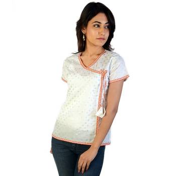 Designer Silver Butie Fancy White Cotton Kurti 3