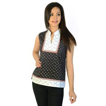 Ethnic Design Brocade Indian Black Cotton Top 1