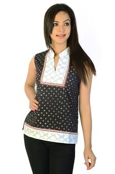 Ethnic Design Brocade Indian Black Cotton Top