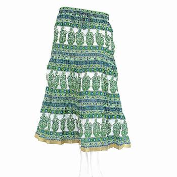 Jaipuri Classical Floral Green Short Cotton Skirt 1