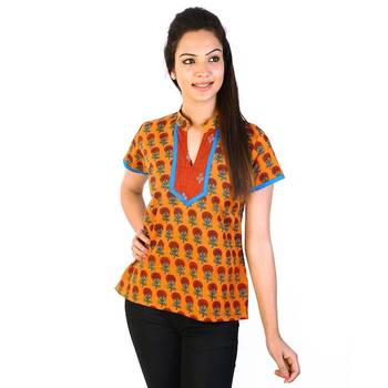 Floral Rajasthani Hand Block Print Cotton Top 1