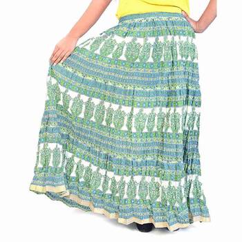Jaipuri Classical Floral Green Short Cotton Skirt 2