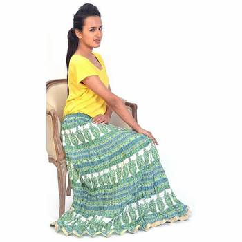 Jaipuri Classical Floral Green Short Cotton Skirt 3