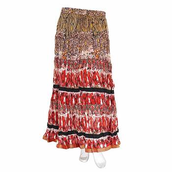 Sanganeri Printed Brick Red Pure Cotton Long Skirt 1