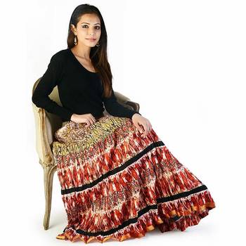 Sanganeri Printed Brick Red Pure Cotton Long Skirt 3