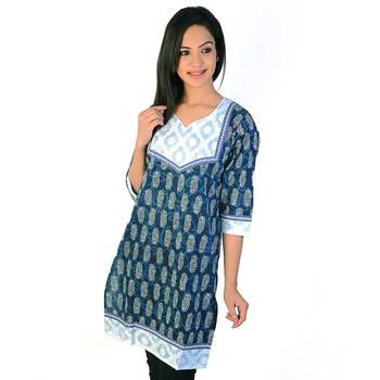 Exclusive Designer Brocade Blue Cotton Kurti 1
