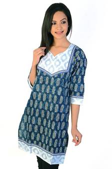 Exclusive Designer Brocade Blue Cotton Kurti