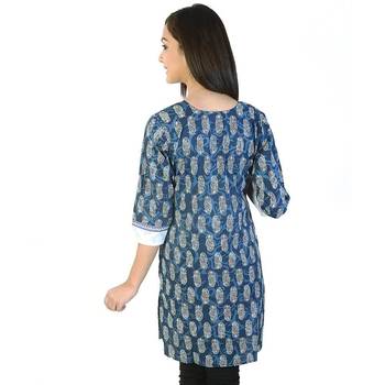 Exclusive Designer Brocade Blue Cotton Kurti 2