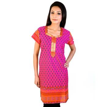 Bootie Design Zari Lace Pink Pure Cotton Kurti 1