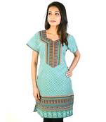 Hot Designer Girls Sea Green Pure Cotton Kurti