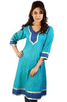 Exclusive Silver Brocade Sea Green Coton Kurti