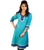Exclusive Silver Brocade Sea Green Coton Kurti