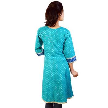 Exclusive Silver Brocade Sea Green Coton Kurti 2