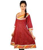Red Patchwork Designer Cotton Party Long Kurti