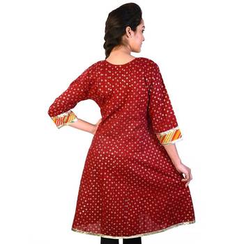 Red Patchwork Designer Cotton Party Long Kurti 2