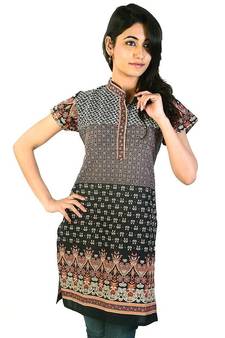 Jaipuri Designer Multi Print Black Cotton Kurti