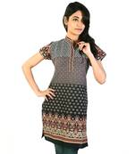 Jaipuri Designer Multi Print Black Cotton Kurti