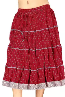 Silver Block Print Red Pure Cotton Short Skirt