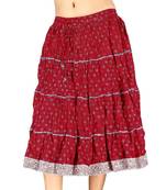 Silver Block Print Red Pure Cotton Short Skirt