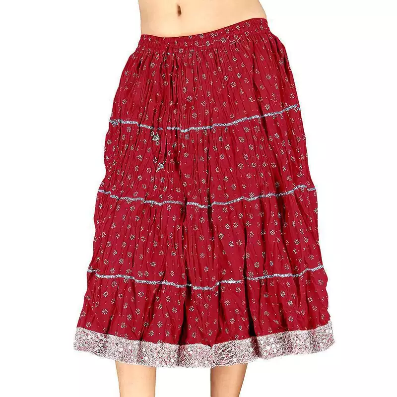 Silver Block Print Red Pure Cotton Short Skirt
