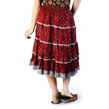 Silver Block Print Red Pure Cotton Short Skirt 2