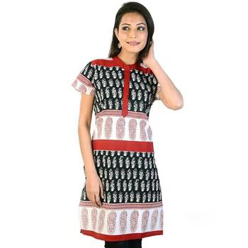 Hand Block Print Black White Ethnic Cotton Kurti 1