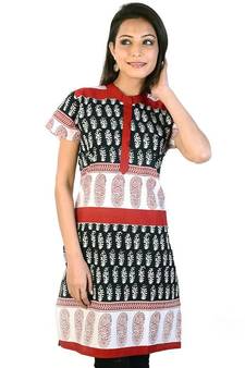 Hand Block Print Black White Ethnic Cotton Kurti