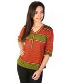 Hand Block Print Ethnic Red Black Cotton Top
