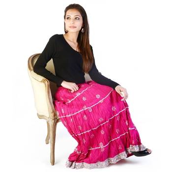 Sanganeri Hand Block Pink Pure Cotton Skirt 3
