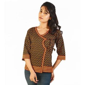 Designer Hand Block Print Black Cotton Top 1
